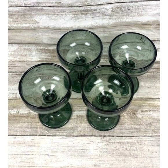 Vintage Avocado Green Coupe Glasses Set Of 4 - Recycled Hand Blown Glasses. - Picture 4 of 7